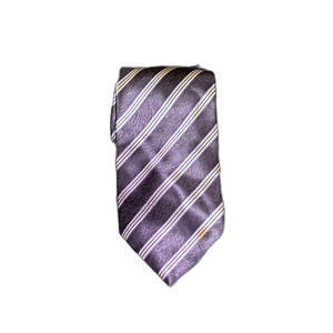 Rafaello 100% Silk Tie - Purple and Silver Striped Pattern